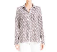 Max Studio Women's Trendy Long Sleeve Button Front Dressy Blouse with Collar, Burgundy Geo, L