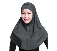 Max-Tonsen Muslim Two Piece Hijab Hijab Womens 2 Piece Solid Color Amira Jersey Muslim Hijab Soft Cotton Stretch Head Scarf With Tube Inner Underscarf Cap Hood-Gray