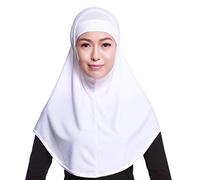 Max-Tonsen Muslim Two Piece Hijab Hijab Womens 2 Piece Solid Color Amira Jersey Muslim Hijab Soft Cotton Stretch Head Scarf With Tube Inner Underscarf Cap Hood-White