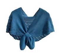 Max-Tonsen Women Crochet Shawl Wrap Knit Fish Scales Solid Color Poncho Knotted Cape Scarf,Women Shawl,Blue