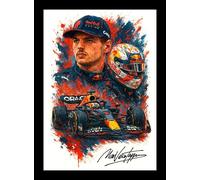Max Verstappen F1 Autographed/Signed Splash Art Watercolour Print. (A4 FRAMED)