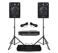 MAX12 12" DJ PA Speaker System with 1400W Amp, Pair of Passive 3-Way Speakers, Adjustable Stands & 6m Jack Cables