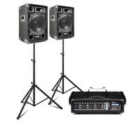 MAX12 12" PA System for Bands, Vocalists & Churches - Pair of 700W Passive Speakers, 4-Channel Mixer Amplifier with Bluetooth, Stands & 6m Speaker Cables, Complete PA Bundle