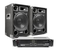 MAX12 12" Passive DJ PA Speaker System with 1400W Amplifier and Cables - Complete 2-Speaker Passive DJ Kit for Events, Parties, Gigs and Home Sound Setups - PA Speakers, Amplifier, 6m Jack Leads