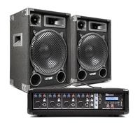 MAX12 Complete 12" Passive Speaker PA System with Bluetooth Mixer, 700W Output, 4-Channel Inputs, Dual 6m Speaker Cables - Ideal Band PA System for Gigs, Churches & Vocalists