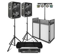 MAX12 Complete 1400W Passive DJ Speaker Package with Booth, LED Lighting Bar, Amp, Stands & Cables - All-In-One Mobile DJ Setup - Ideal for Parties, Events, Gigs, and Home Use