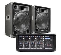 MAX15 15" PA System with Powered Mixer - Dual 1000W Passive Speakers, 8-Channel Mixer, Bluetooth, USB, 6m Speaker Cables - Complete Band, Singer, Church Sound Solution