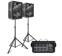 MAX15 15" Passive PA System with 8-Channel Mixer, Bluetooth, Dual 1000W Speakers, Speaker Stands, Mics and Mic Stands & Cables - Complete Band, Vocalist & Church Sound Solution