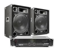 Max15 2000W Passive DJ PA Speaker Kit with Amplifier - Complete 2x 15" Passive Speakers, 2000W 2-Channel Amp & 2x 6m Speaker Cables for DJ, Club, Home or Event Sound Systems