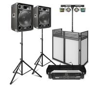 MAX15 2000W Passive DJ Speaker System with Booth, Party Lighting, Tripod Stands & Amplifier - Complete Mobile DJ Setup for Events, Clubs & PA - All-in-One DJ Gear Package