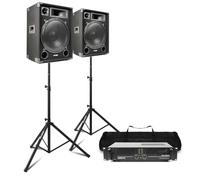 MAX15 Complete 2000W Passive DJ PA Speaker Kit with Amplifier, Stands & Speaker Cables - Powerful Sound System for Events, DJs and Live Gigs