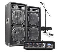 MAX210 Dual 10" Passive PA System with 4-Channel Mixer Amplifier, Microphone & Cables - Complete Band, Vocal & Church Sound Solution, Speakers with Dual Woofers, Bluetooth, MP3, All-in-One Package