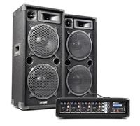MAX210 Dual 10" Passive Speaker PA System with PDM-C405A Mixer - Complete Band PA Solution - Bluetooth, 800W 4-Channel Mixer Amp, Heavy-Duty Cables, Perfect for Church, Singers, DJs, Events