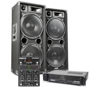 MAX212 Dual 12" Passive DJ PA Speaker Kit with Amplifier & Bluetooth DJ Mixer - Complete 2800W PA Sound System for Home, Bedroom or Mobile DJ Setup, Inc Cables