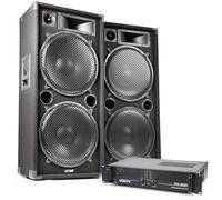 MAX215 Dual 15" Passive DJ PA Speaker System with 3000W Amplifier and Cables - Powerful 2-Speaker Kit, 15" Dual Woofers, Complete Passive DJ Speakers Set for Events, Parties, Clubs, PA Use