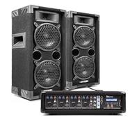 MAX26 Dual 6" PA System with 4-Channel Powered Mixer, Bluetooth & Cables - Complete Band, Vocalist & Church Sound Package, Passive Speaker Pair, 800W Mixer Amplifier, DJ & Live Performance Ready