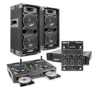 MAX26 Dual 6" Passive DJ Speaker System with 1200W Amp, Dual CD Mixer, Bluetooth, USB, Cables - Complete DJ Setup Kit for Home Parties, Bedroom DJ, Compact PA