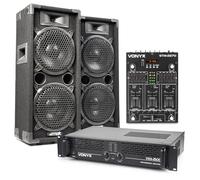 MAX28 Dual 8" Passive DJ PA Speaker System with Amplifier, Mixer, Cables - Complete 1500W DJ Starter Kit for Home Parties, Bedroom DJ Setup, and Small Events