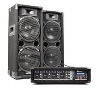 MAX28 Dual 8" Passive Speaker Complete PA System with 4-Channel Bluetooth Mixer, 800W Audio Power, Two 6m Jack Cables for Bands, Vocalists, Churches, Karaoke, Events, Rehearsals, and DJs