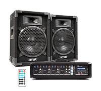 MAX8 8" Passive DJ PA Speaker System with Vonyx Amplifier, 2 Speaker Stands & 2x 6m Cables - Complete 800W DJ Speaker Kit for Events, Parties, Karaoke, Live Sound, Home Use