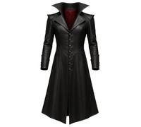 MAXATTIRE Womens Steampunk Gothic Style Black Leather Trench Coat - Halloween Vampire Inspired Overcoat