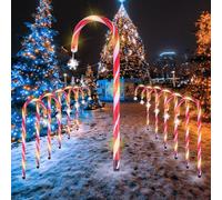 MaxAwe 12Pcs Candy Cane Lights, Warm White LED Christmas Cane Decorations with 8 Light Modes, 53cm Pathway Markers Garden Lights with Snowflake for Xmas Indoor & Outdoor Festive Lighting Decoration