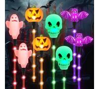 MaxAwe 8 Pack Outside Halloween Pathway Lights, 4 Colors 64 LED Stake Light Bat Skull Ghost Pumpkin Waterproof Outdoor Halloween Decorations w/ 8Modes Lighting for Yard Front Porch Lawn Holiday Decor