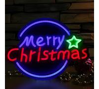 MaxAwe Merry Christmas with Christmas Tree and Stars Led Neon Lights Sign, 39 * 21cm Acrylic Powered by USB with Switch Colorful Neon Light Sign for New Year, Christmas Party, Holiday Decoration Gift