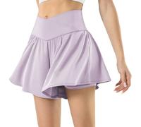 Maxbee Womens Tennis Skorts with Pockets Crossover High Waisted Athletic Shorts Golf Skorts Flowy Running Workout Shorts, Purple, XS