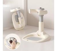 Maxbetip Foldable Baby Shower Stand Support 8-Adjustable Height and Armrest Shower Tower Rollover Prevention with Bath Seatfor Toddler Standing Up Themselves Ideal Gift for Infants 6+ Months (Beige)