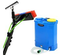 MAXBLAST 16L Water Fed Window Cleaning Pole & Trolley System, 30ft Telescopic Aluminium Pole with Brush & Squeegee, Battery Powered Mobile Cleaner