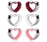 Maxbott 12 PCS Heart Shape Ear Tunnels Plugs 316 Stainless Steel Heart Hollow Double Flared Ear Gauges Tunnels Stretcher Body Piercing Earring Jewelry for Women Men 0G(8mm)-1"(25mm) (3P-Silver Heart