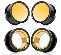 Maxbott 2 Pairs Ear Gauges with Screw Back Gold & Black Two-Tone Stainless Steel Ear Tunnels & Plugs Double Flared Ear Expanders for Stretched Ears Body Jewelry Set for Men & Women, 8mm(0G), Stainless