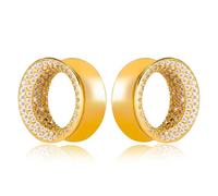 Maxbott 2 Pcs Ear Gauges 00G - 3/4" 5A Cubic Zirconia Hollow Plugs Luxury Double Flared Ear Tunnels for Stretched Ears, High-End Body Jewelry for Men & Women, 12mm(1/2"), Brass, no gemstone