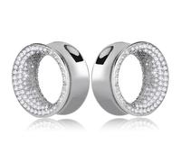 Maxbott 2 Pcs Ear Gauges 00G - 3/4" 5A Cubic Zirconia Hollow Plugs Luxury Double Flared Ear Tunnels for Stretched Ears, High-End Body Jewelry for Men & Women, 16mm(5/8"), Brass, no gemstone