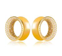 Maxbott 2 Pcs Ear Gauges 00G - 3/4" 5A Cubic Zirconia Hollow Plugs Luxury Double Flared Ear Tunnels for Stretched Ears, High-End Body Jewelry for Men & Women, 8mm(0G), Brass, no gemstone