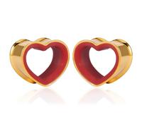 Maxbott Heart Shape Ear Tunnels Plugs 316 Stainless Steel Heart Hollow Double Flared Ear Gauges Tunnels Stretcher Body Piercing Earring Jewelry for Women Men 8mm-19mm (Gold Red, 14mm(9/16"))
