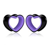 Maxbott Heart Shape Ear Tunnels Plugs 316 Stainless Steel Heart Hollow Double Flared Ear Gauges Tunnels Stretcher Body Piercing Earring Jewelry for Women Men 8mm-19mm (Black Purple, 8mm(0G))