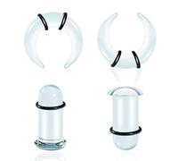 Maxbott Single Flare Glass Ear Gauges Stretching Kits 2PCS C-Shape Septum Ring+ 2PCS Single Flare Glass Plugs with O-Rings Crazy Domed Body Piercing Jewelry Set (Transparent, 6mm)