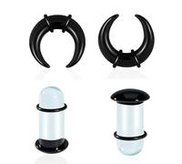 Maxbott Single Flare Glass Ear Gauges Stretching Kits 2PCS C-Shape Septum Ring+ 2PCS Single Flare Glass Plugs with O-Rings Crazy Domed Body Piercing Jewelry Set (Black, 3mm)