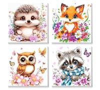 MAXBYE 4 Pack Paint by Numbers with Framed for Adults, Animals Painting by Numbers Kits for Adults, DIY Hedgehog Fox Owl Raccoon Acrylic Oil Painting Kits on Canvas Home Wall Decor Gifts 20x20 cm
