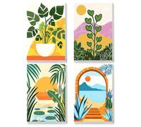 MAXBYE 4 Pack Paint by Numbers with Framed for Adults, Landscape Painting by Numbers Children Kits, DIY Plants Easy Acrylic Oil Painting Kits on Canvas for Home Wall Decor Gifts 20x30 cm