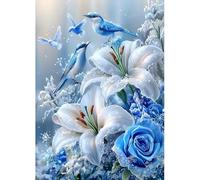 MAXBYE 5D Birds Diamond Painting Art Kits Adults, DlY Flowers with Snow Round Full Drill Diamond Art Kits Gem Cross Stitch Easy Kits for Beginner Crystal Art Crafts Home Wall Decor 12x16 Inch