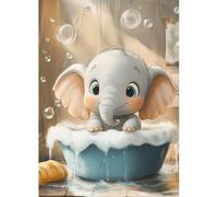 MAXBYE 5D DIY Cute Elephant Diamond Painting Full Drill, Bubbles Diamond Art Kits Adult, Bathroom Diamond Crystal Embroidery Cross Stitch Crafts Pictures by Numbers for Home Room Wall Decor 12x16 Inch