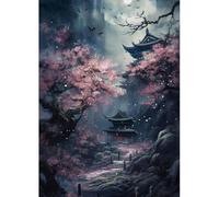 MAXBYE 5D DIY Full Drill Diamond Painting Kits, Cherry Blossoms Diamond Art Kits for Adults, Japanese Landscape Diamond Crystal Embroidery Cross Stitch Crafts Pictures for Home Wall Decor 12x16 Inch