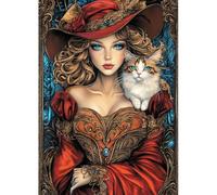 MAXBYE 5D DIY Vintage Lady Diamond Painting Kits, Full Drill Cat Diamond Art for Adults, Diamond Crystal Embroidery Cross Stitch Crafts Pictures by Numbers for Home Room Wall Decor 12x16 Inch