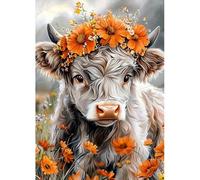 MAXBYE 5D Highland Cow Diamond Painting Art Kits for Adults, DlY Animals Full Drill Diamond Art Kits Flowers Gem Cross Stitch Easy Kits for Beginner Crystal Art Crafts Home Wall Decor 12x16 Inch