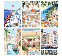 MAXBYE 6 Packs Paint by Numbers Kit for Adults, Cityscape Painting by Number Without Frame for Beginners, Easy Oil Painting Kits on Canvas Acrylic Pigment Home Wall Decor Holiday Gifts 20x30 cm