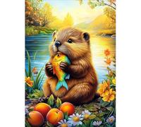 MAXBYE Beaver & Goldfish Diamond Painting Art Kits Adults, DIY Flowers Round Diamond Art Full Drill Kits, 5D Gem Cross Stitch Easy Kits for Beginner Crystal Art Crafts Home Wall Decor 12x16 Inch