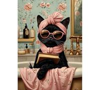 MAXBYE Black Cat Diamond Painting Kits, 5D Diamond Art Kits Round Full Drill Diamond Painting for Adults Beginner, DIY Diamond Painting Art Craft Crystal Cross Stitch Bathroom Home Wall Decor 30x40cm